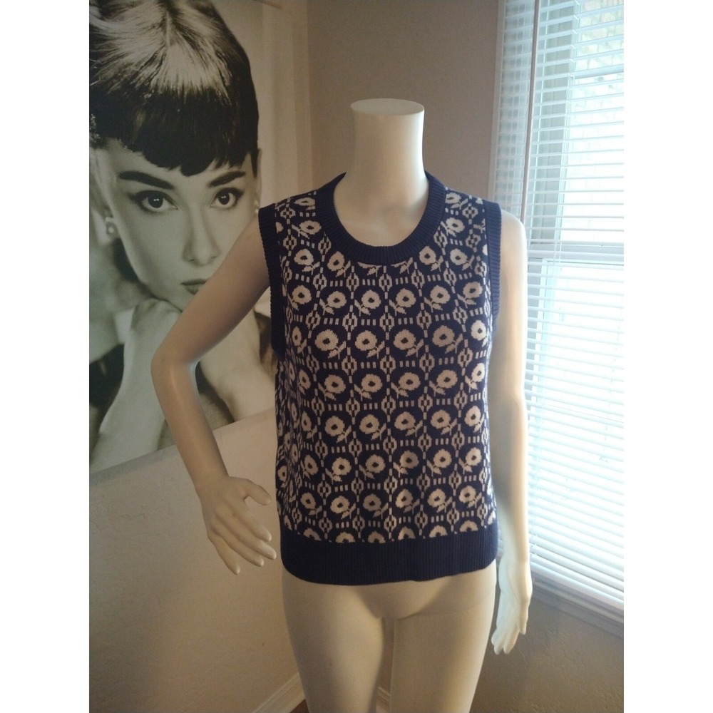 Future Collective Reese Blustein Floral Sweater Vest Women's M Blue
